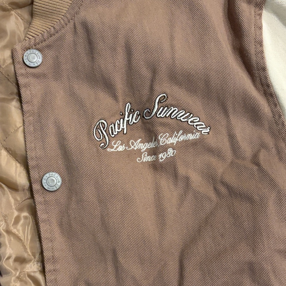 Pacific Sunwear Two-Tone Varsity Jacket in Dusty Rose & Cream - Picture 4 of 5